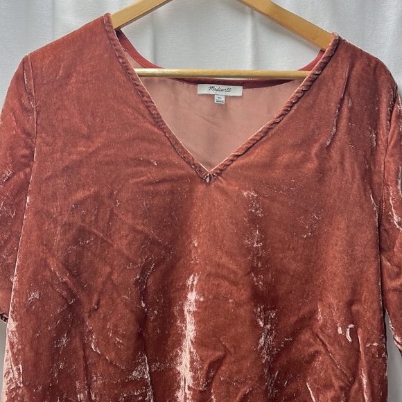 Madewell Rust Crushed Velvet Flutter Sleeve V Neck Blouse- XL - Picture 2 of 5